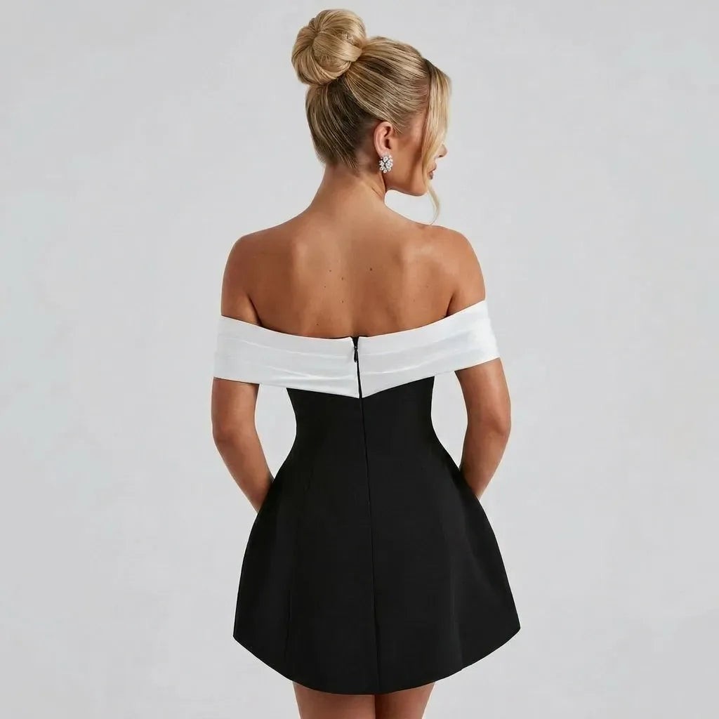 Mini Off the Shoulder Cocktail Dress A-Line Black 1
