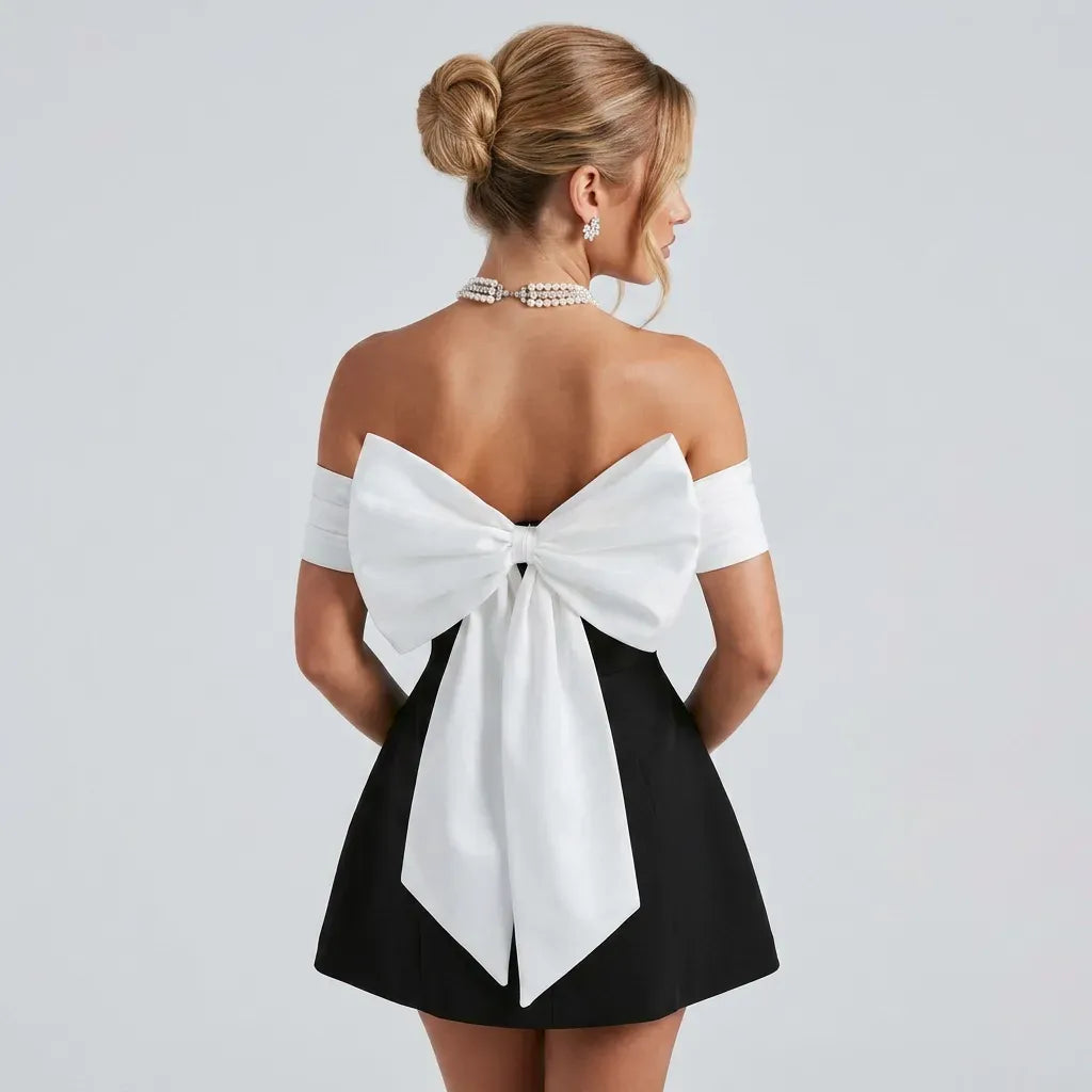 Mini Off the Shoulder Cocktail Dress A-Line Black 4