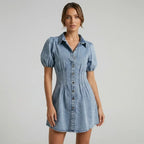 Mini Puff Sleeve Denim Dress Button Down Denim 2
