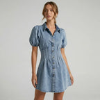 Mini Puff Sleeve Denim Dress Button Down Denim 4