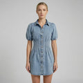 Mini Puff Sleeve Denim Dress Button Down Denim 5