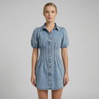 Mini Puff Sleeve Denim Dress Button Down Denim 5