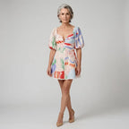 Mini Puff Sleeve Dress with Sweetheart Neckline Beige 1