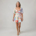 Mini Puff Sleeve Dress with Sweetheart Neckline Beige 3