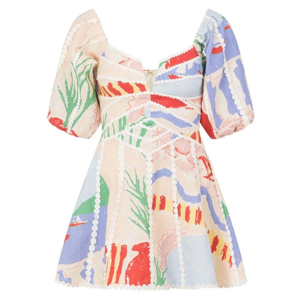 Mini Puff Sleeve Dress with Sweetheart Neckline Beige 5