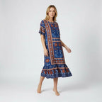 Women’s Folk Print Relaxed Midi Dress With Ruffle Hem