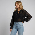 Women's Lace Blouse with Tie Detail