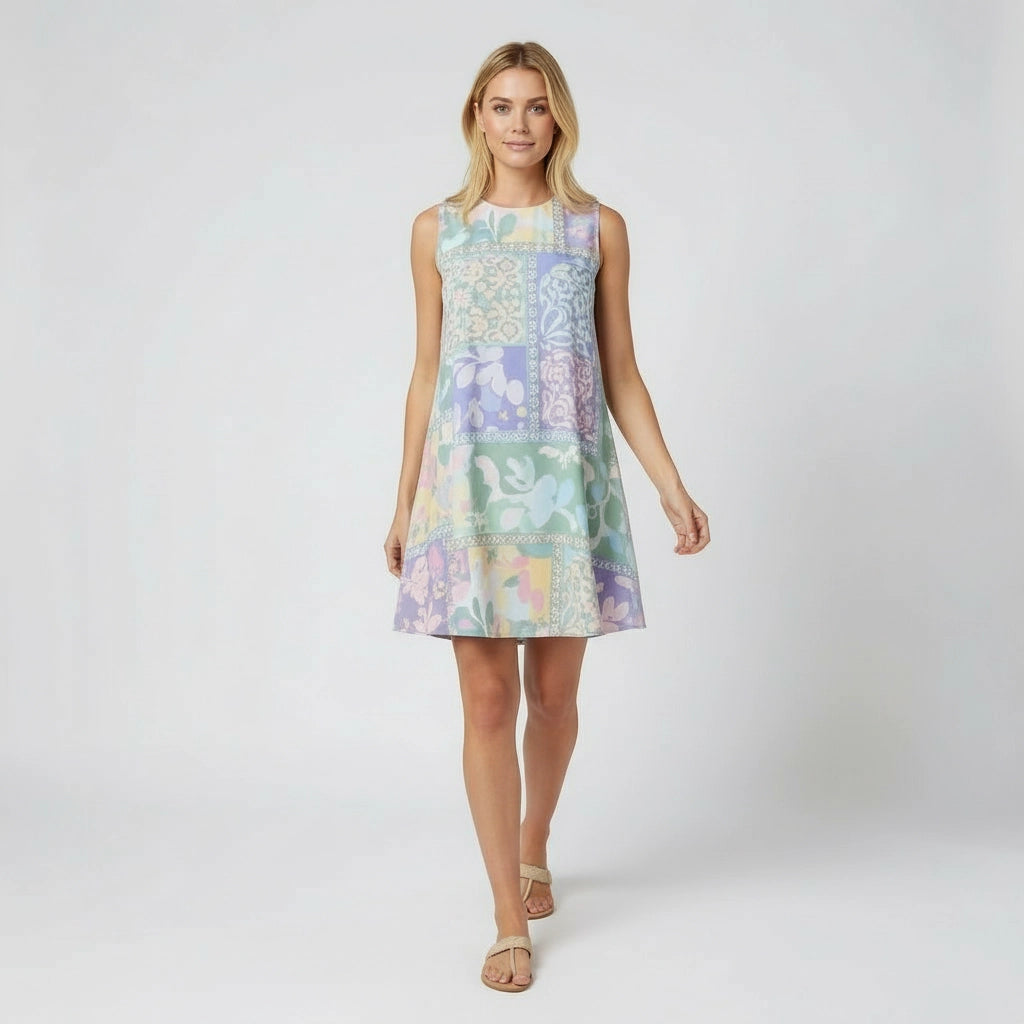 Patchwork A-Line Sleeveless Dress With Round-Neckline