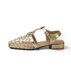 Netted Mesh Flats with T-Strap Gold 2