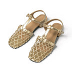 Netted Mesh Flats with T-Strap Gold 3