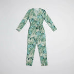 Tropical Leaf Print V-Neck Jumpsuit