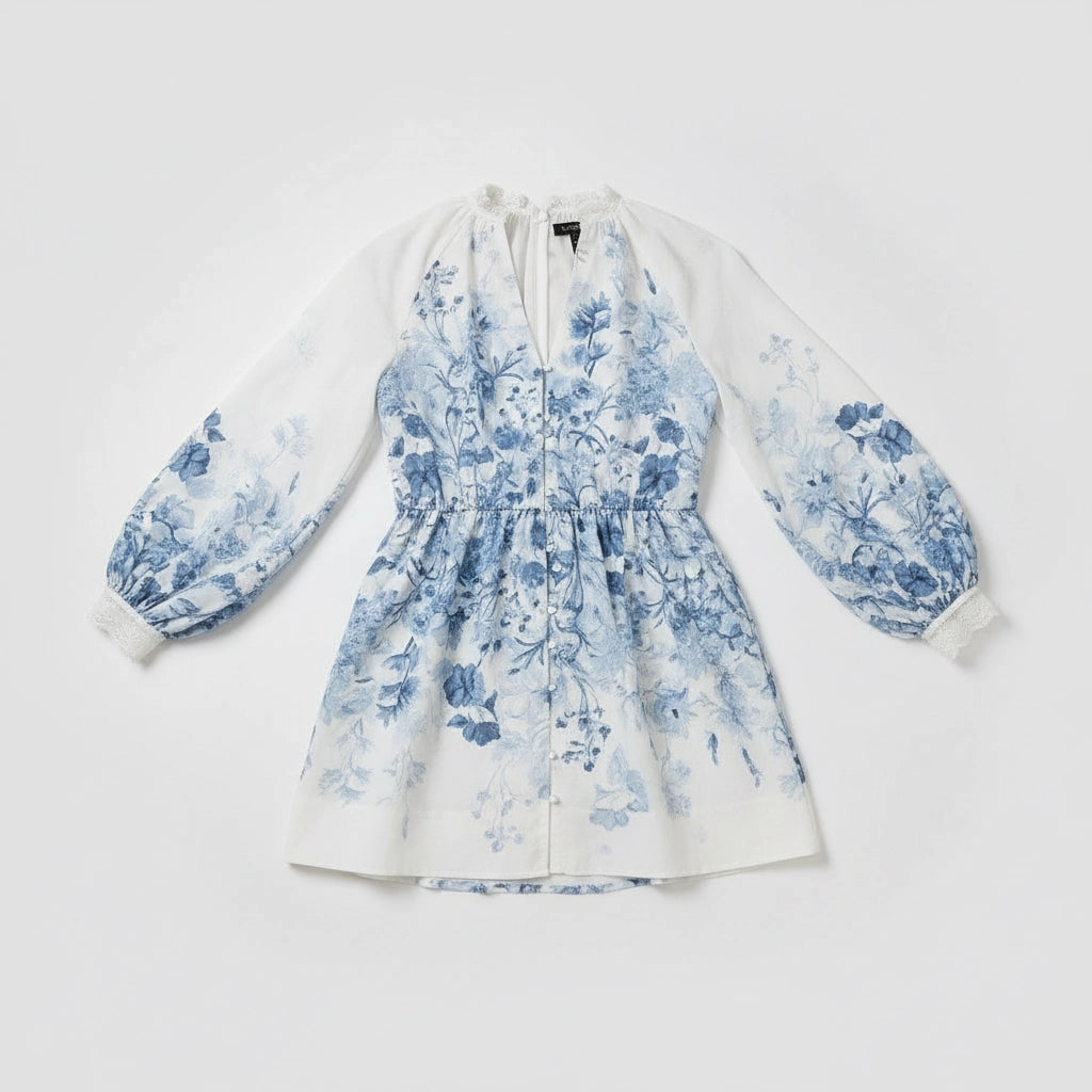 Women’s Floral V-Neck Long Sleeve Mini Dress