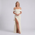 Off-Shoulder Black Tie Dress with Slit White 6