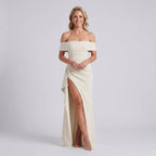 Off-Shoulder Black Tie Dress with Slit White 6