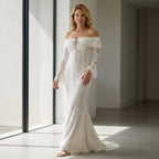 Off-Shoulder Lace Maxi Dress with Boho Style White 2