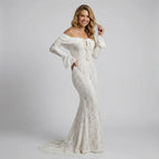 Off-Shoulder Lace Maxi Dress with Boho Style White 3
