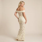 Off Shoulder Lace Slip Maxi Dress Yellow 3