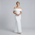 Off Shoulder Ruched Formal Maxi Dress White 4