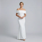Off Shoulder Ruched Formal Maxi Dress White 4