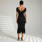 Off-Shoulder Wedding Guest Dress Black 4