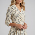 Women’s V-Neck Wrap Midi Dress with 3/4 Sleeves