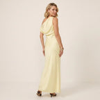 One Shoulder Draped Satin Maxi Dress Yellow 4