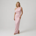 One Shoulder Draped Satin Maxi Dress Pink 5