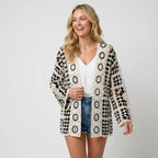 Open Front Crochet Cardigan with Granny Square Detail Black 3