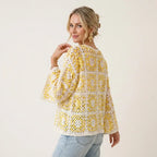 Open Front Crochet Cardigan with Granny Square Detail Yellow 4