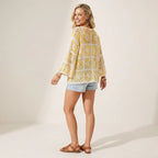Open Front Crochet Cardigan with Granny Square Detail Yellow 6