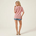 Open Front Crochet Cardigan with Short Sleeve Pink 4