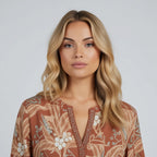 Women's Floral Shift Dress With Long Sleeves and V-neck