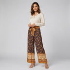 Women’s High Waist Wide Leg Floral Print Trousers with Tie Waist