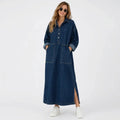 Oversized Denim Dress with Pockets Blue 1