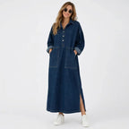 Oversized Denim Dress with Pockets Blue 1