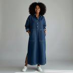 Oversized Denim Dress with Pockets Blue 2