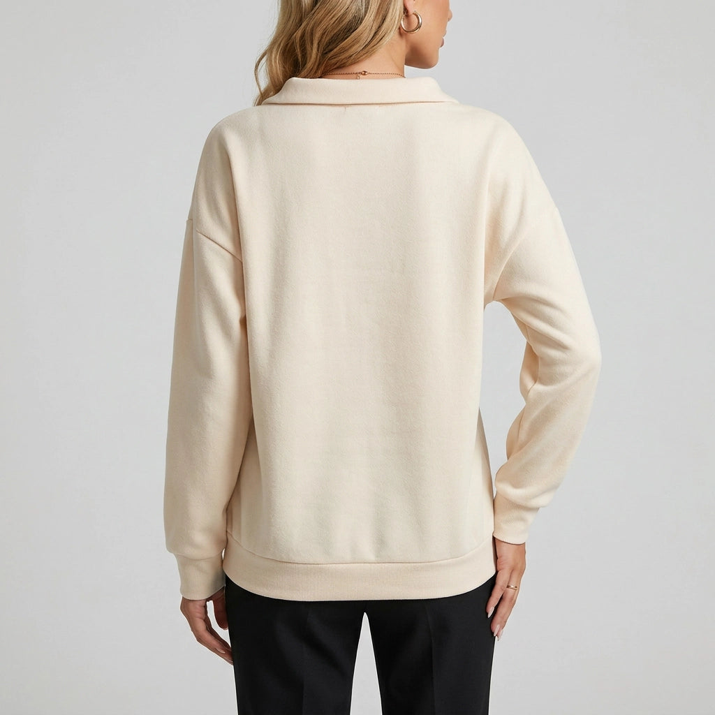 Oversized Fleece Half Zip Sweatshirt Lightweight Beige 1