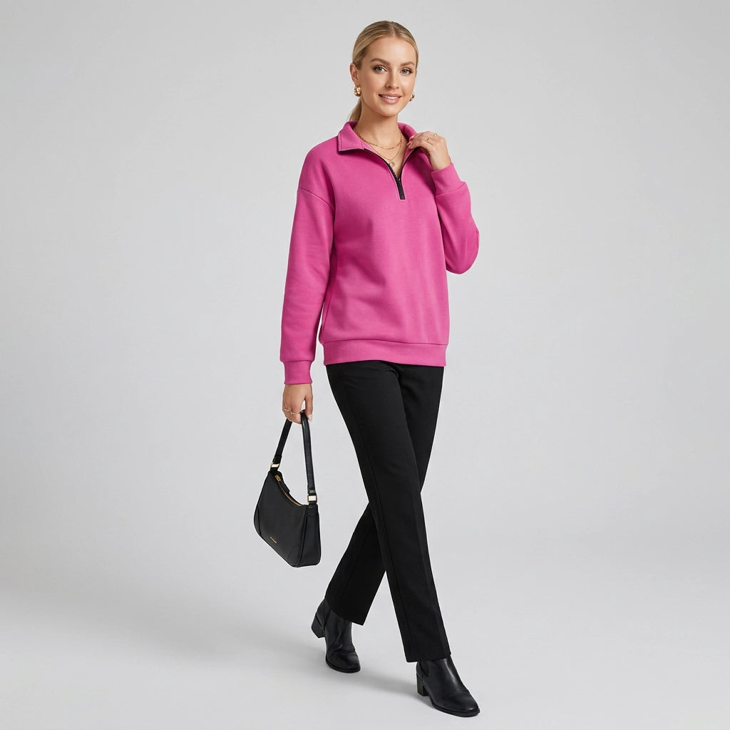 Oversized Fleece Half Zip Sweatshirt Lightweight Pink 10