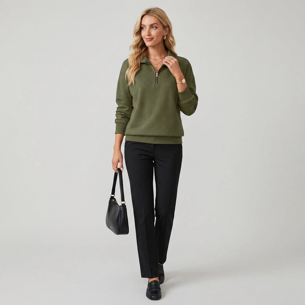 Oversized Fleece Half Zip Sweatshirt Lightweight Dark Green 9