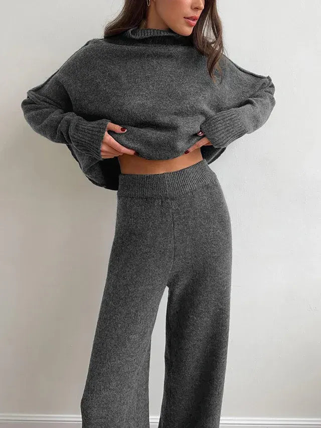 Oversized Knit Lounge Set with Ribbed Roll Neck Grey 3