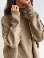 Oversized Knit Lounge Set with Ribbed Roll Neck Beige 6