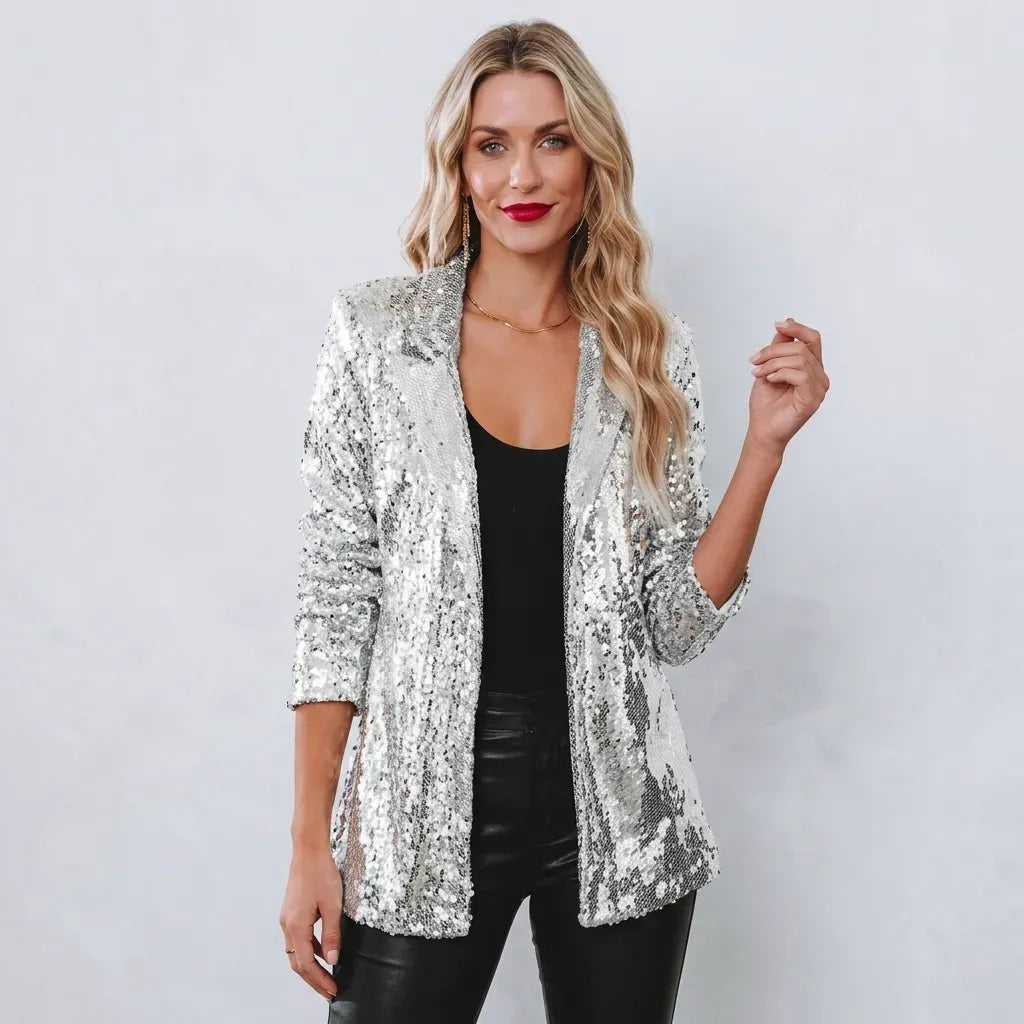 Oversized Sequin Jacket for Party Shimmer Silver 3