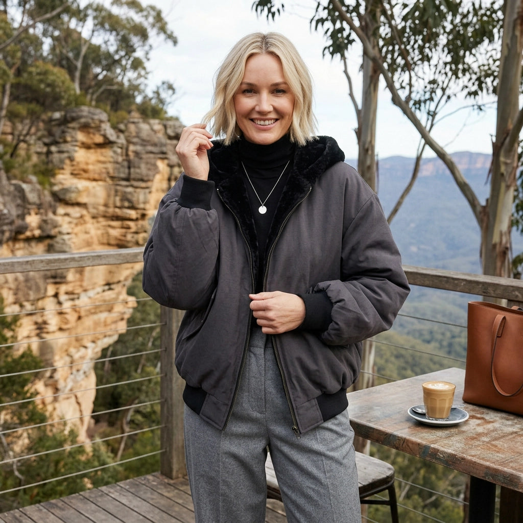 Oversized Sherpa Jacket with Faux Fur Hood Black 1