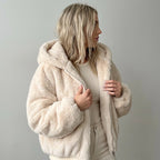Oversized Sherpa Jacket with Faux Fur Hood Beige 3