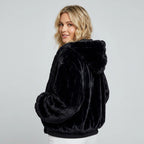 Oversized Sherpa Jacket with Faux Fur Hood Black 4