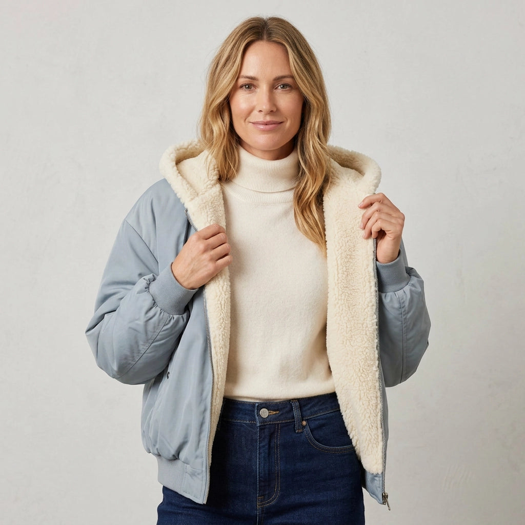 Oversized Sherpa Jacket with Faux Fur Hood Light Grey 5