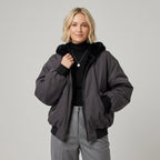 Oversized Sherpa Jacket with Faux Fur Hood Black 7