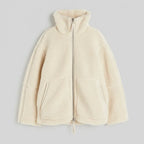 Oversized Sherpa Teddy Jacket with Zip Up Beige 4