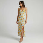 Floral Slip Midi Dress With Side Slit