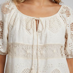 Relaxed Embroidered Blouse with Tassels
